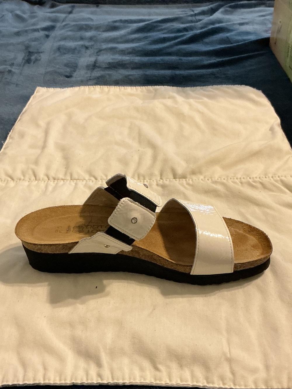 Naot White Patent Double-Strap Slide Sandal
